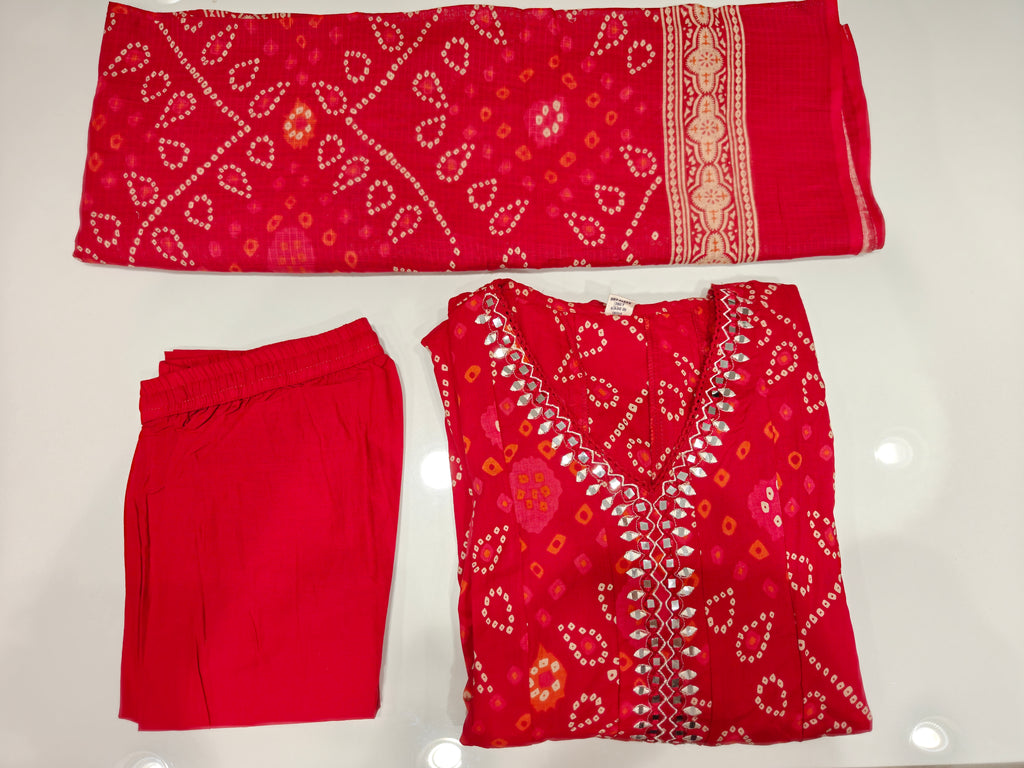 Crimson Bandhani Pure Cotton Anarkali Set