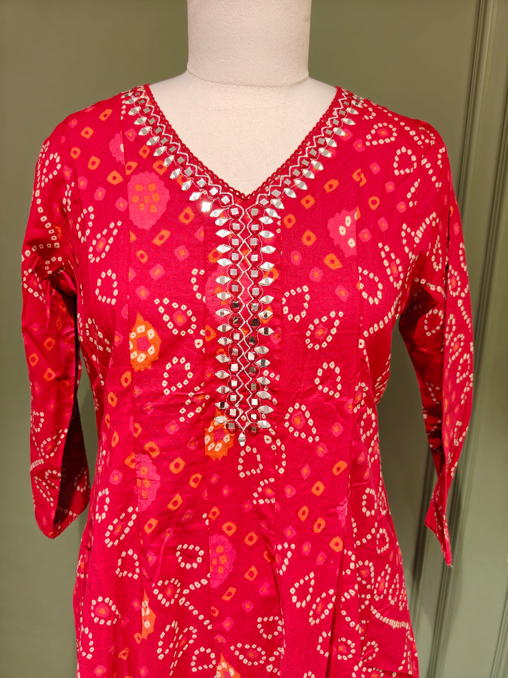 Crimson Bandhani Pure Cotton Anarkali Set