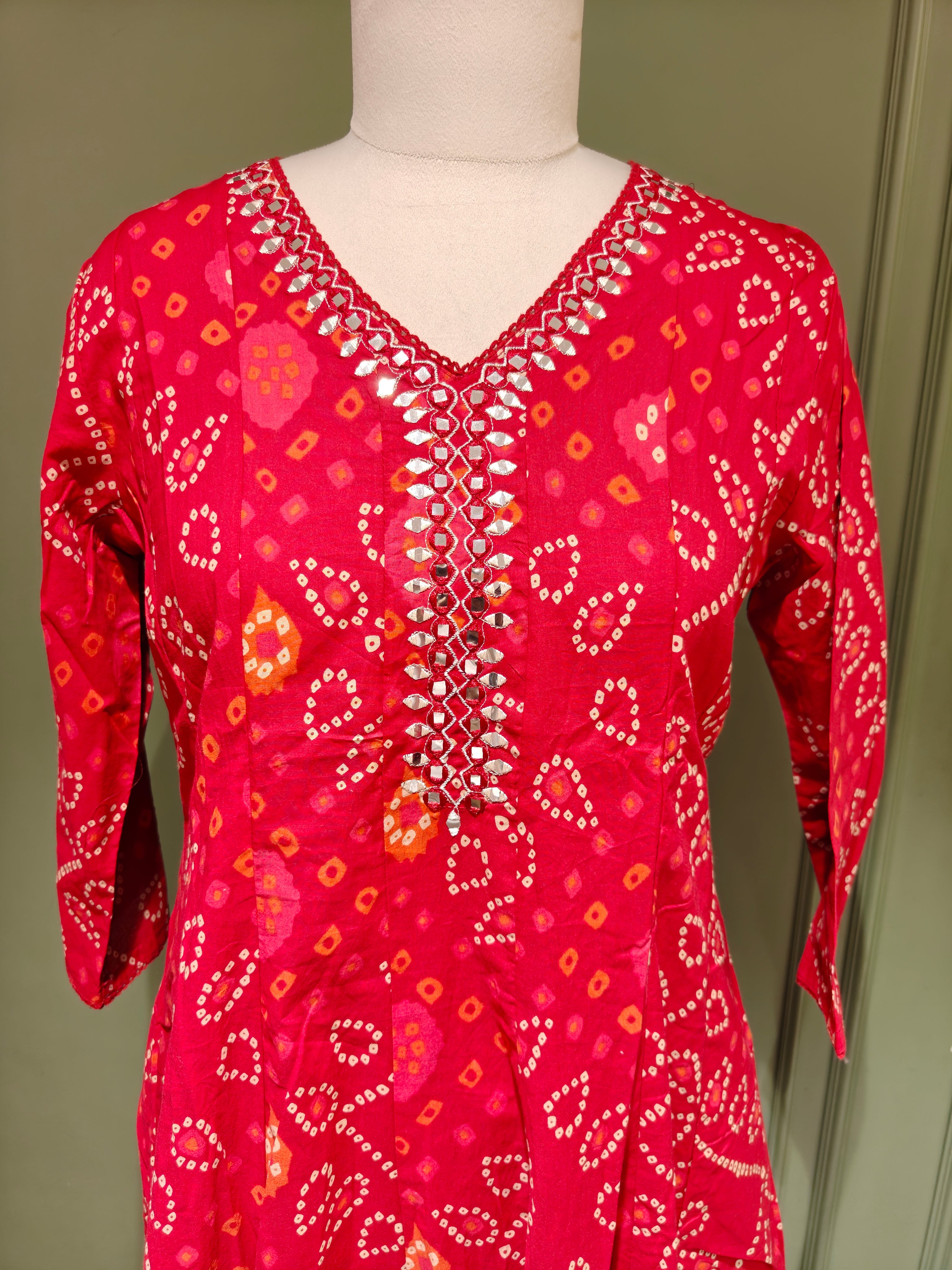 Crimson Bandhani Pure Cotton Anarkali Set