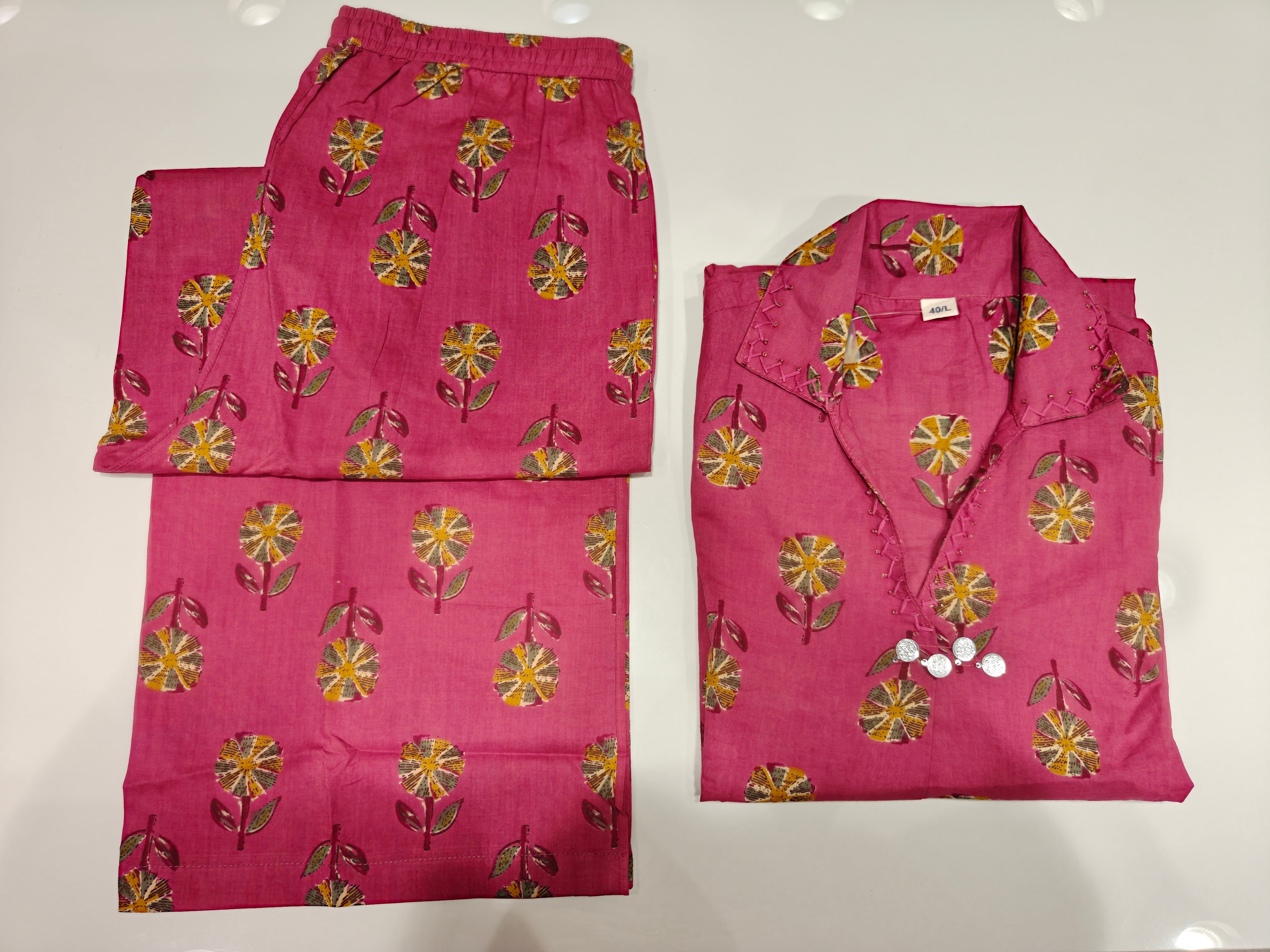 Pink Pure Cotton Printed Co-Ord Set with Palazzo