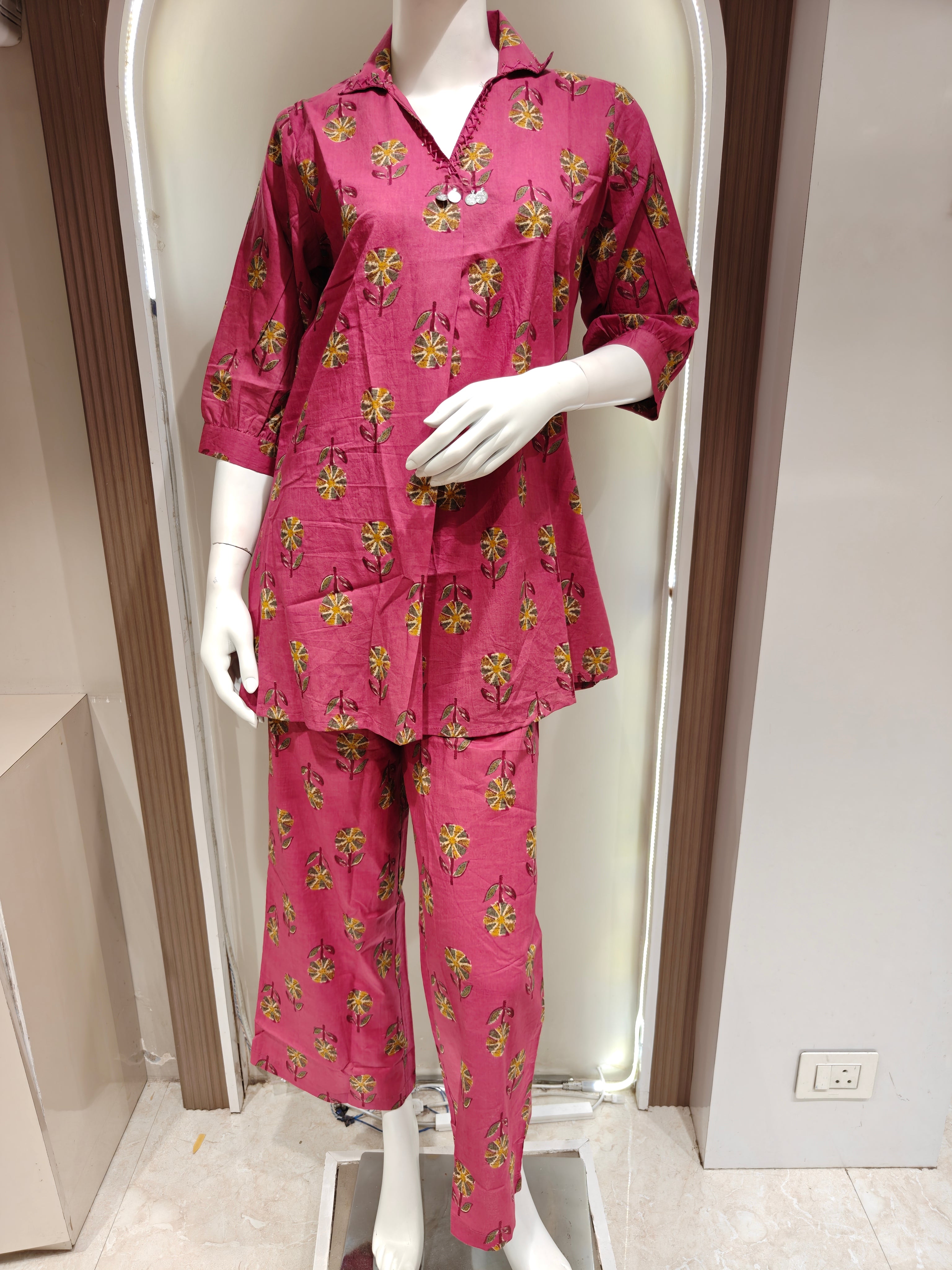 Pink Pure Cotton Printed Co-Ord Set with Palazzo