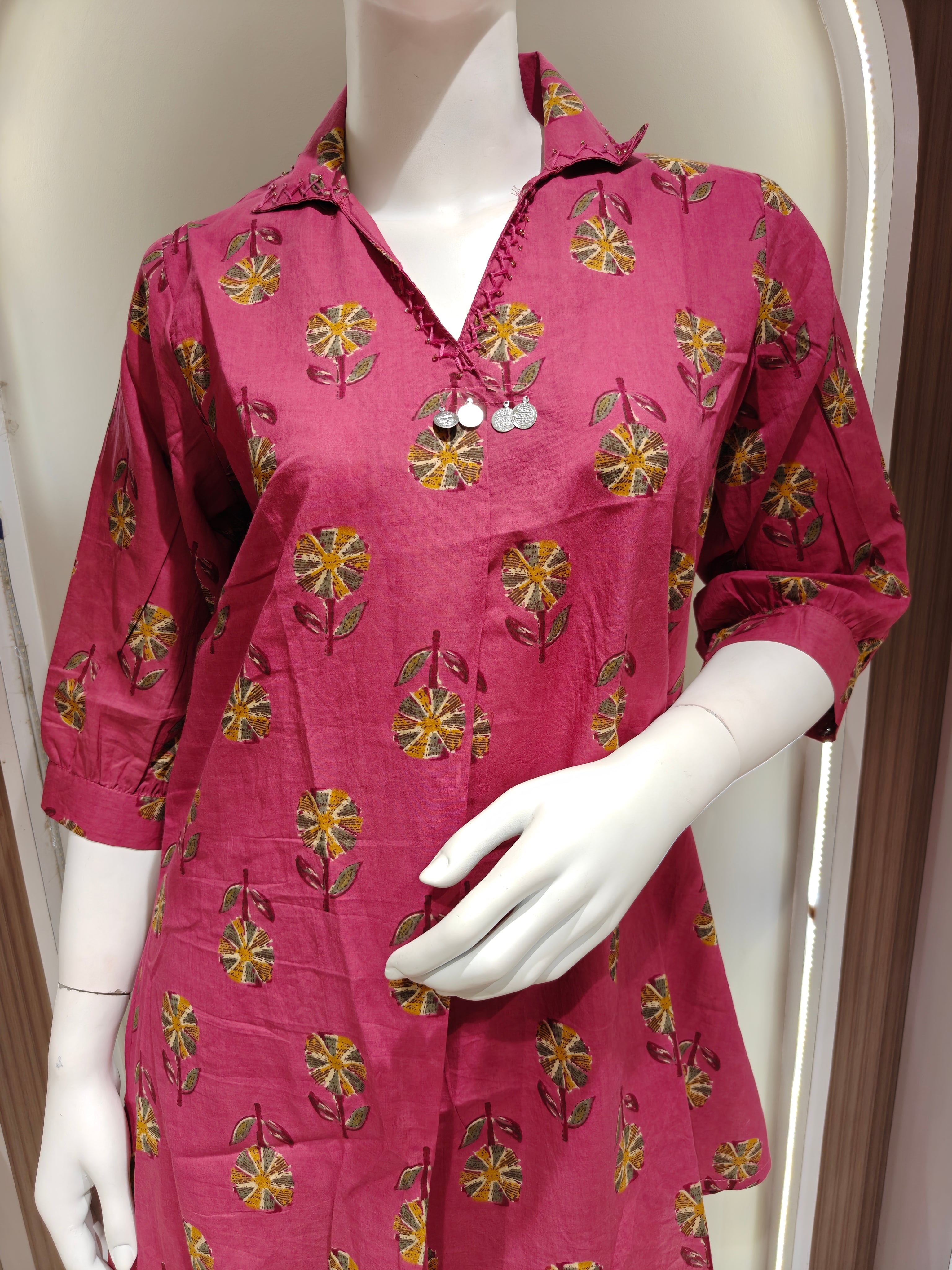 Pink Pure Cotton Printed Co-Ord Set with Palazzo