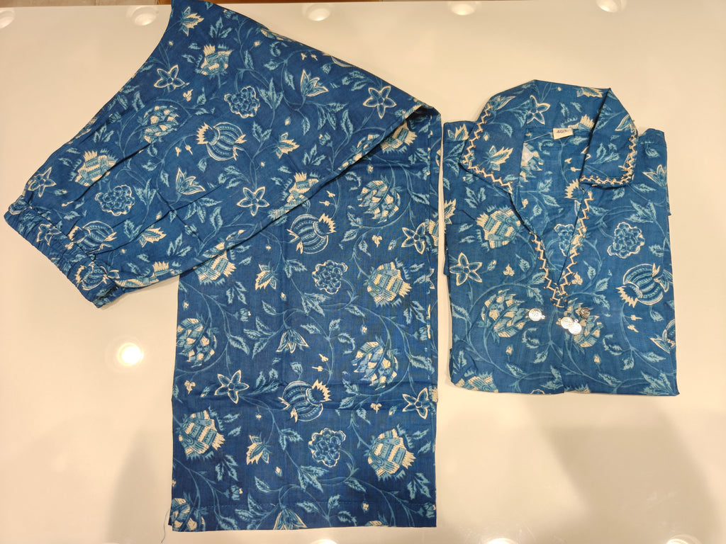 Deep Blue Printed Pure Cotton Co-Ord Set with Palazzo