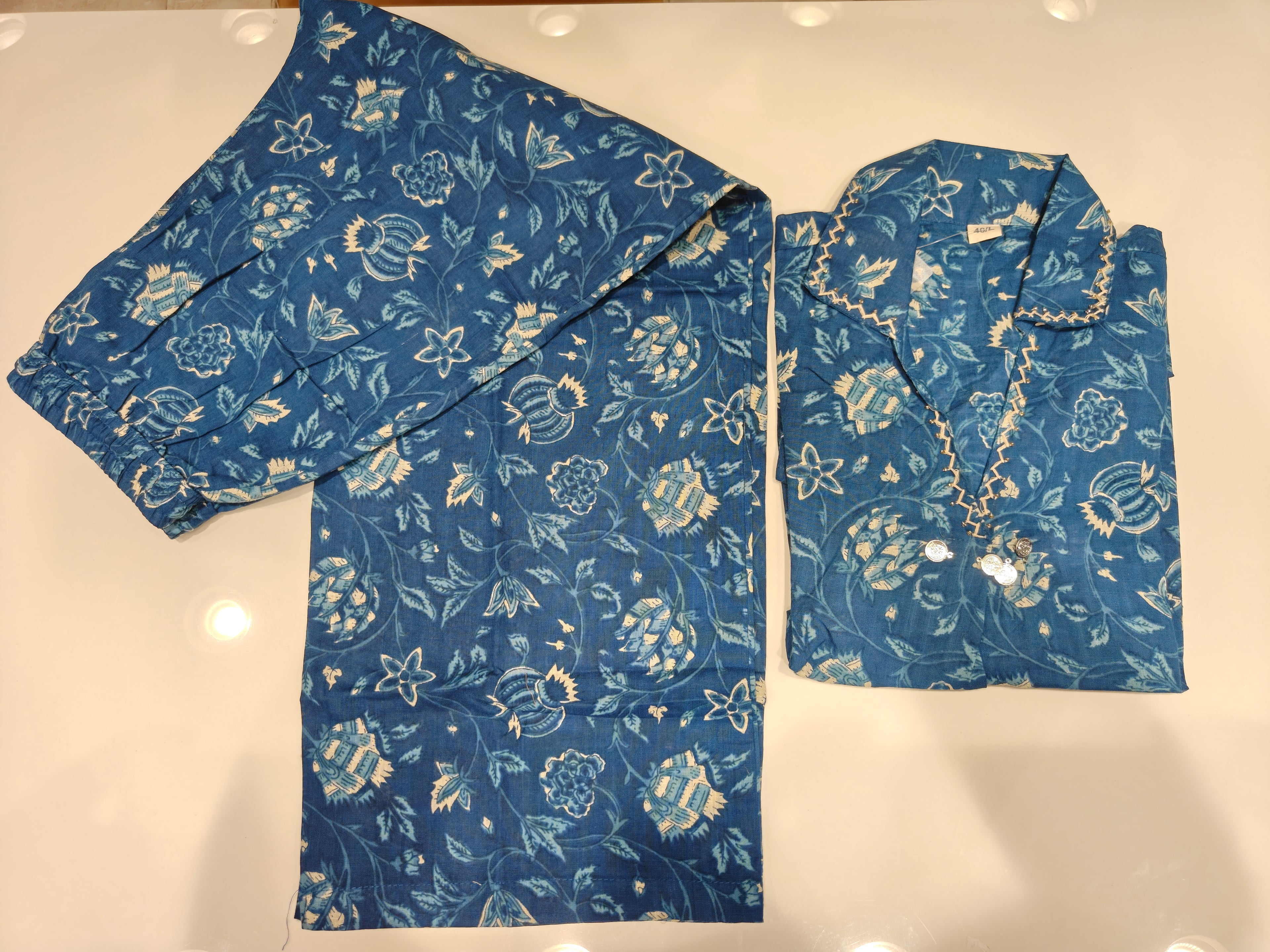 Deep Blue Printed Pure Cotton Co-Ord Set with Palazzo