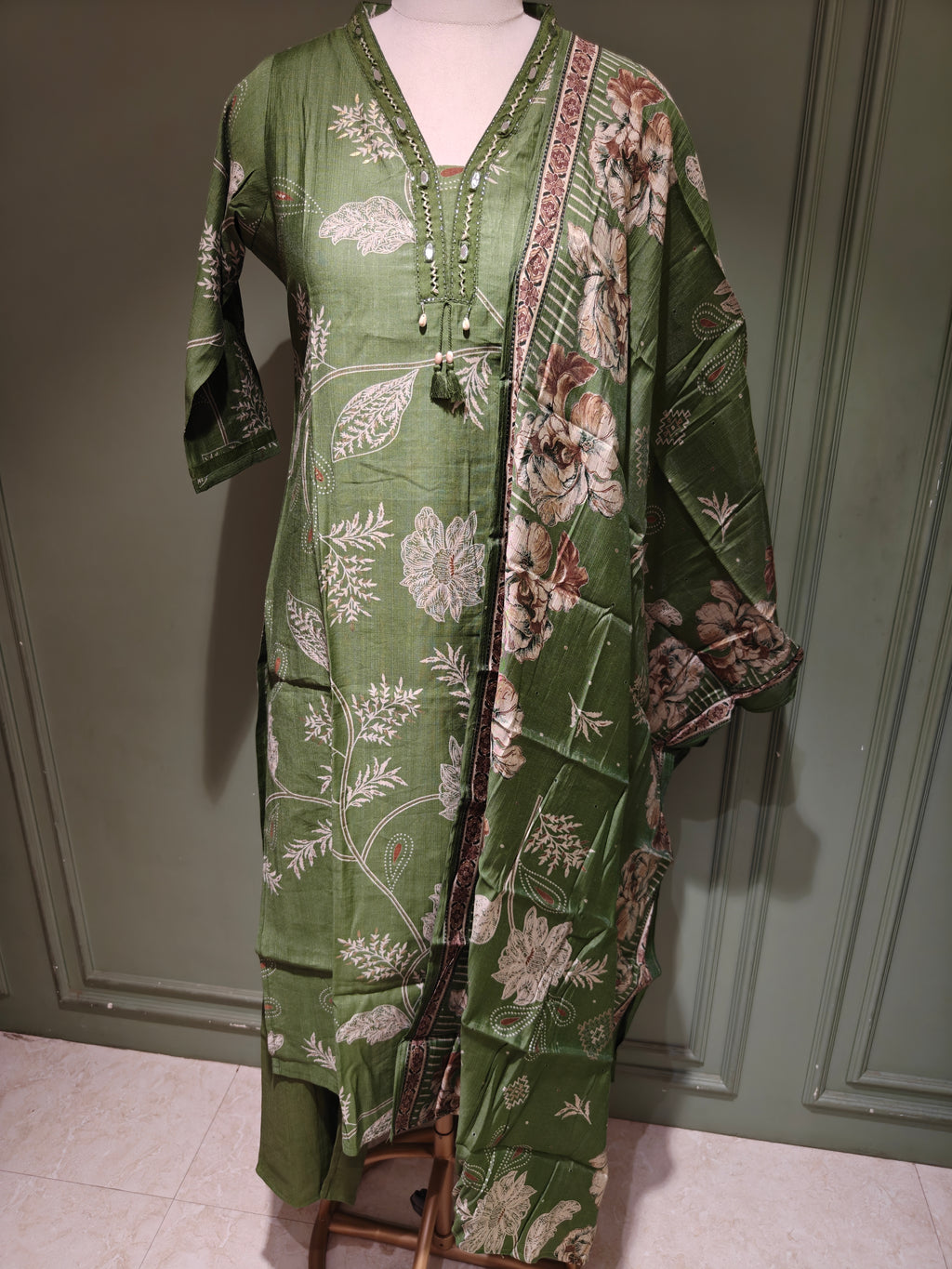 Green Vatican Silk Printed Salwar Suit with Dupatta