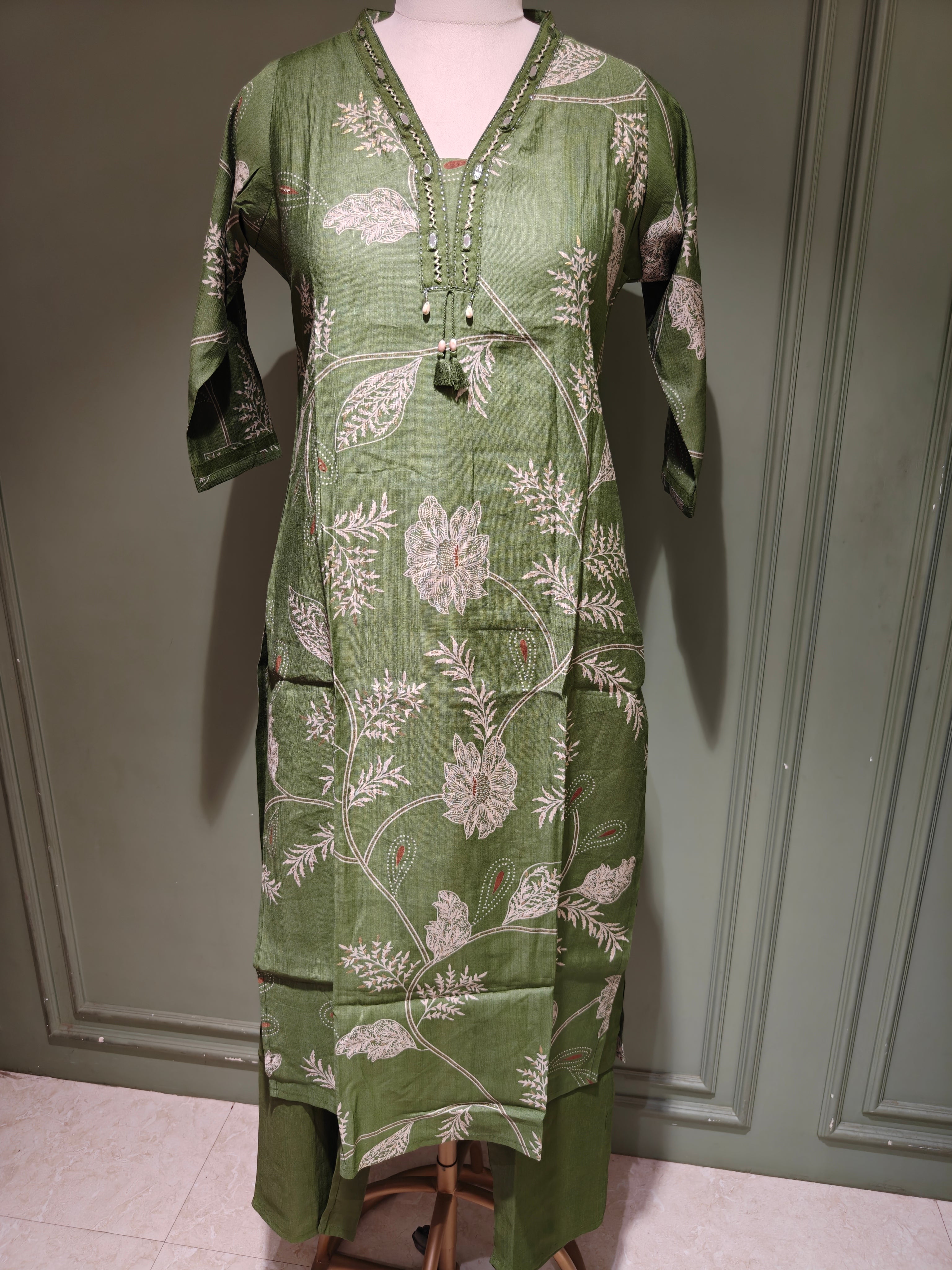 Green Vatican Silk Printed Salwar Suit with Dupatta