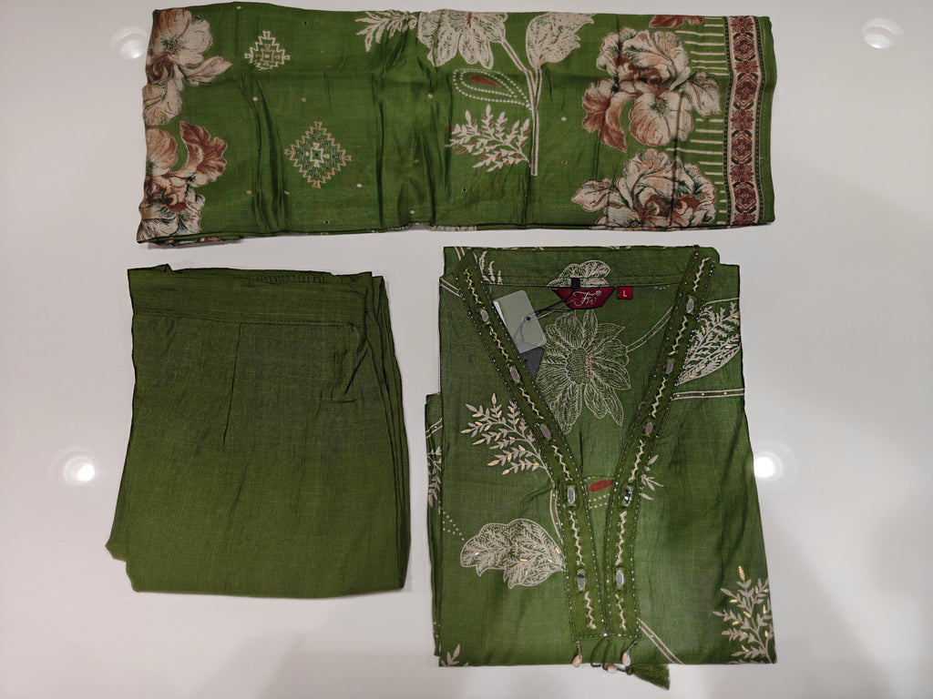 Green Vatican Silk Printed Salwar Suit with Dupatta