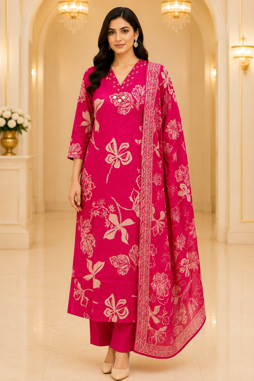 Pink Printed Vatican Salwar Suit with Dupatta
