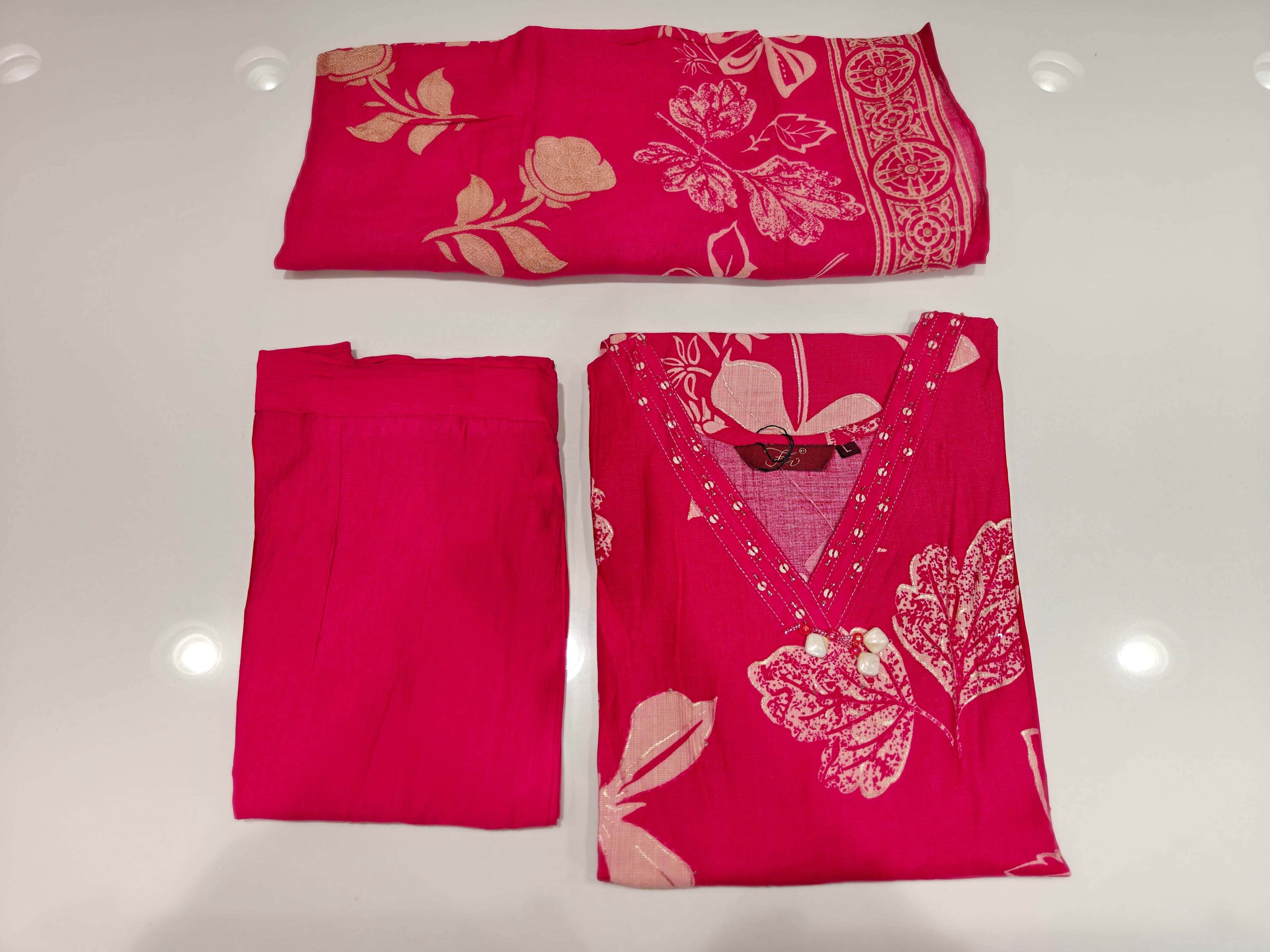 Pink Printed Vatican Salwar Suit with Dupatta