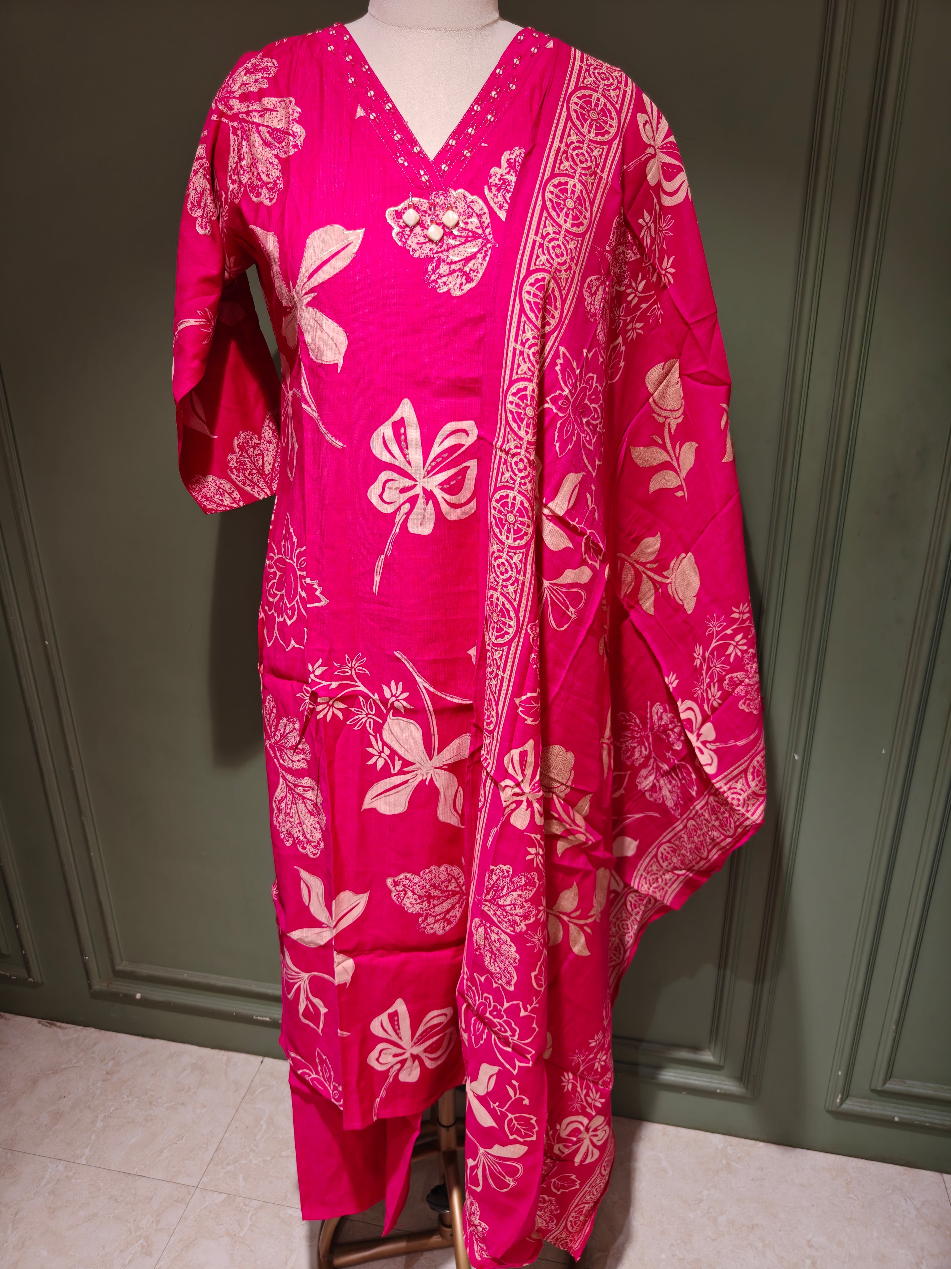 Pink Printed Vatican Salwar Suit with Dupatta