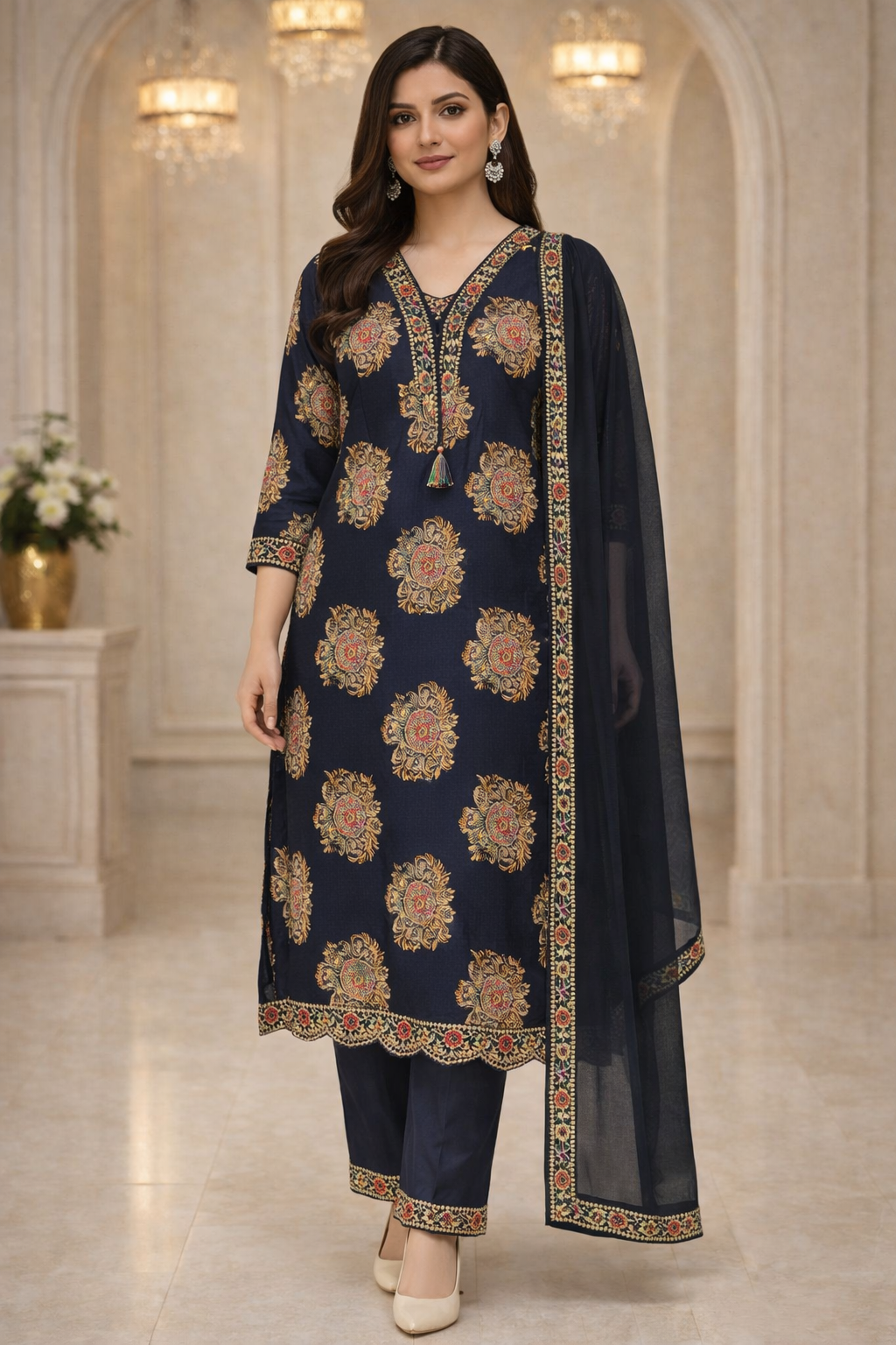 Printed Cotton Satin Kurta Set with Dupatta