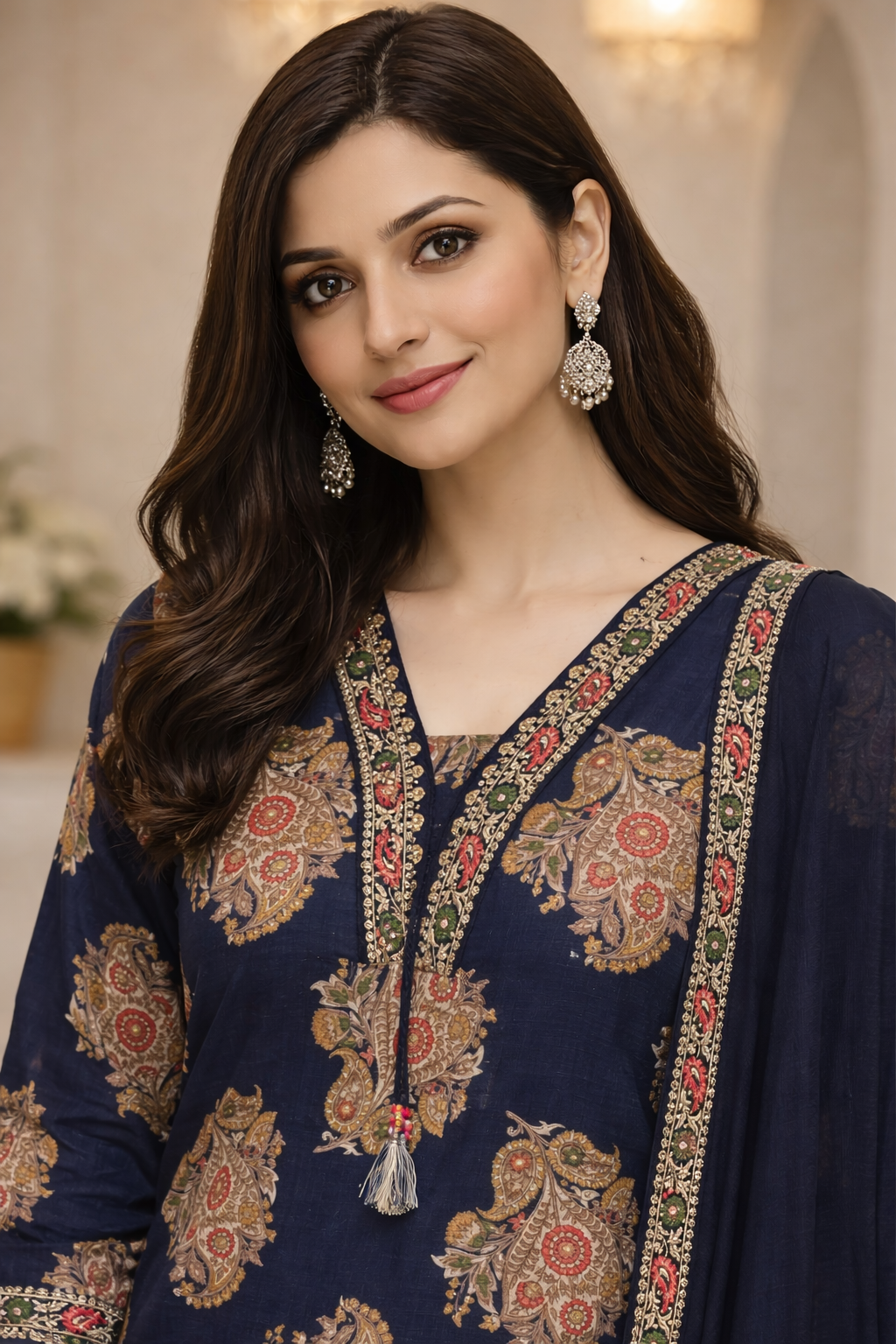 Printed Cotton Satin Kurta Set with Dupatta