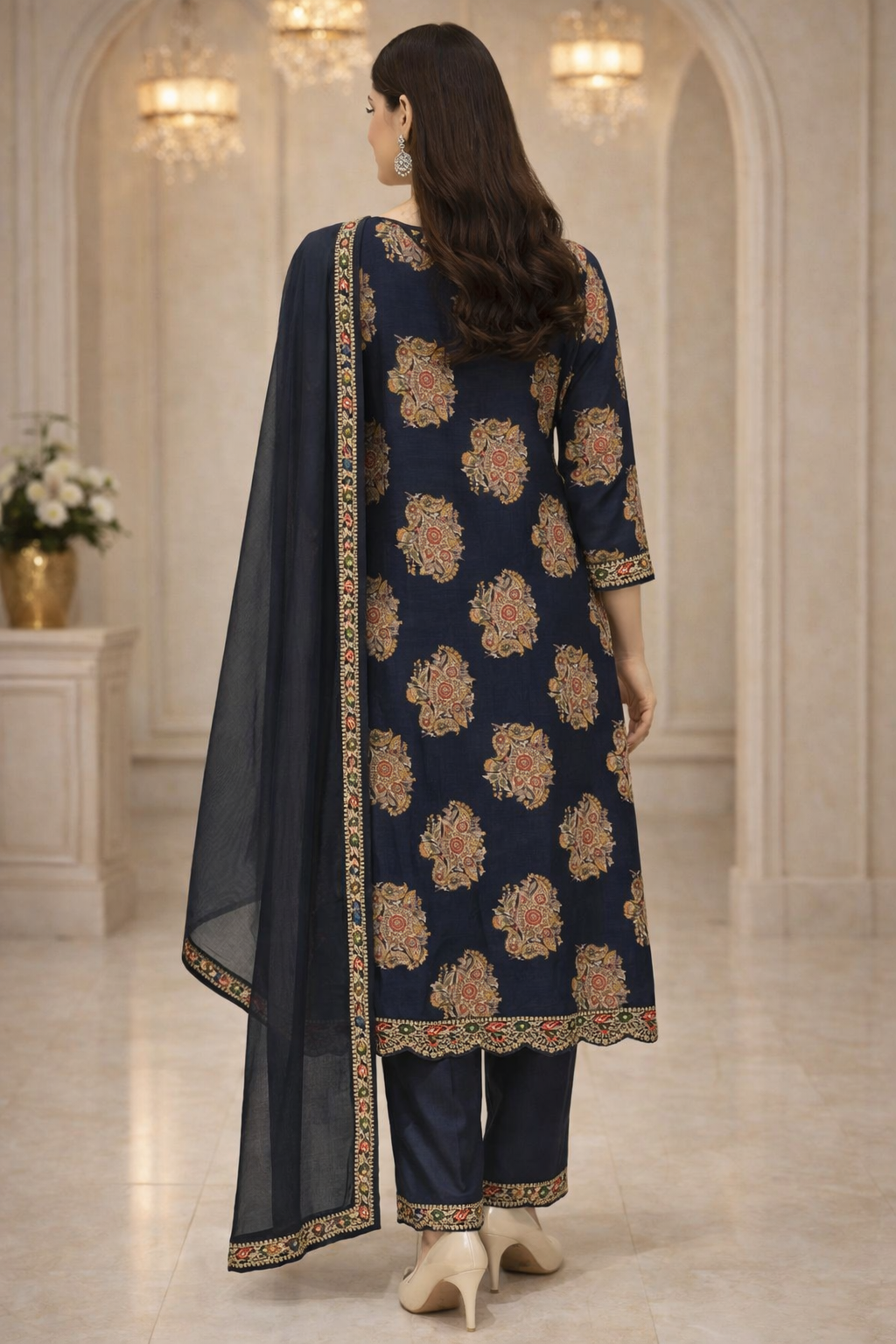 Printed Cotton Satin Kurta Set with Dupatta