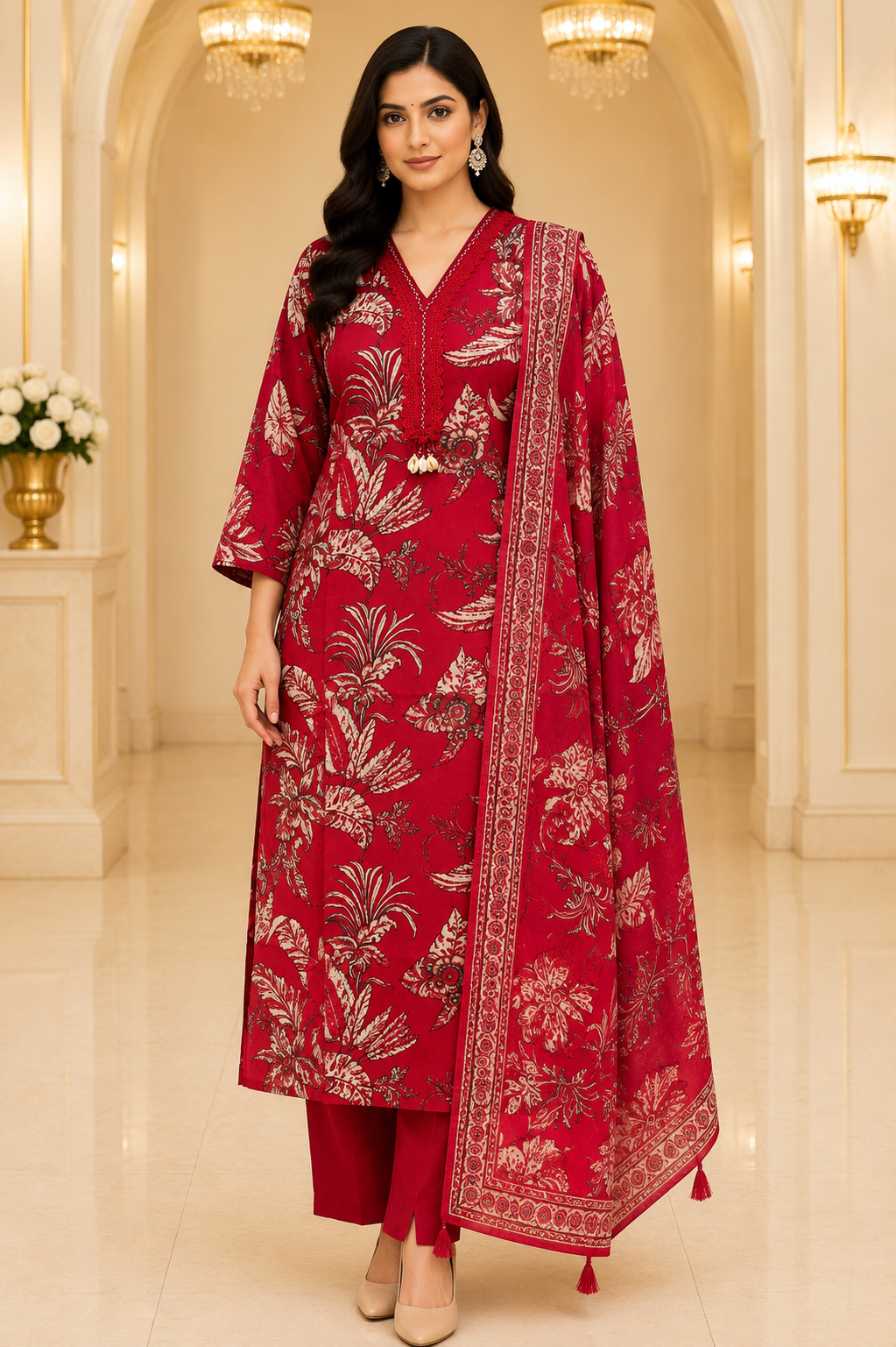 Floral Modal Silk Kurta Pant Dupatta Set
