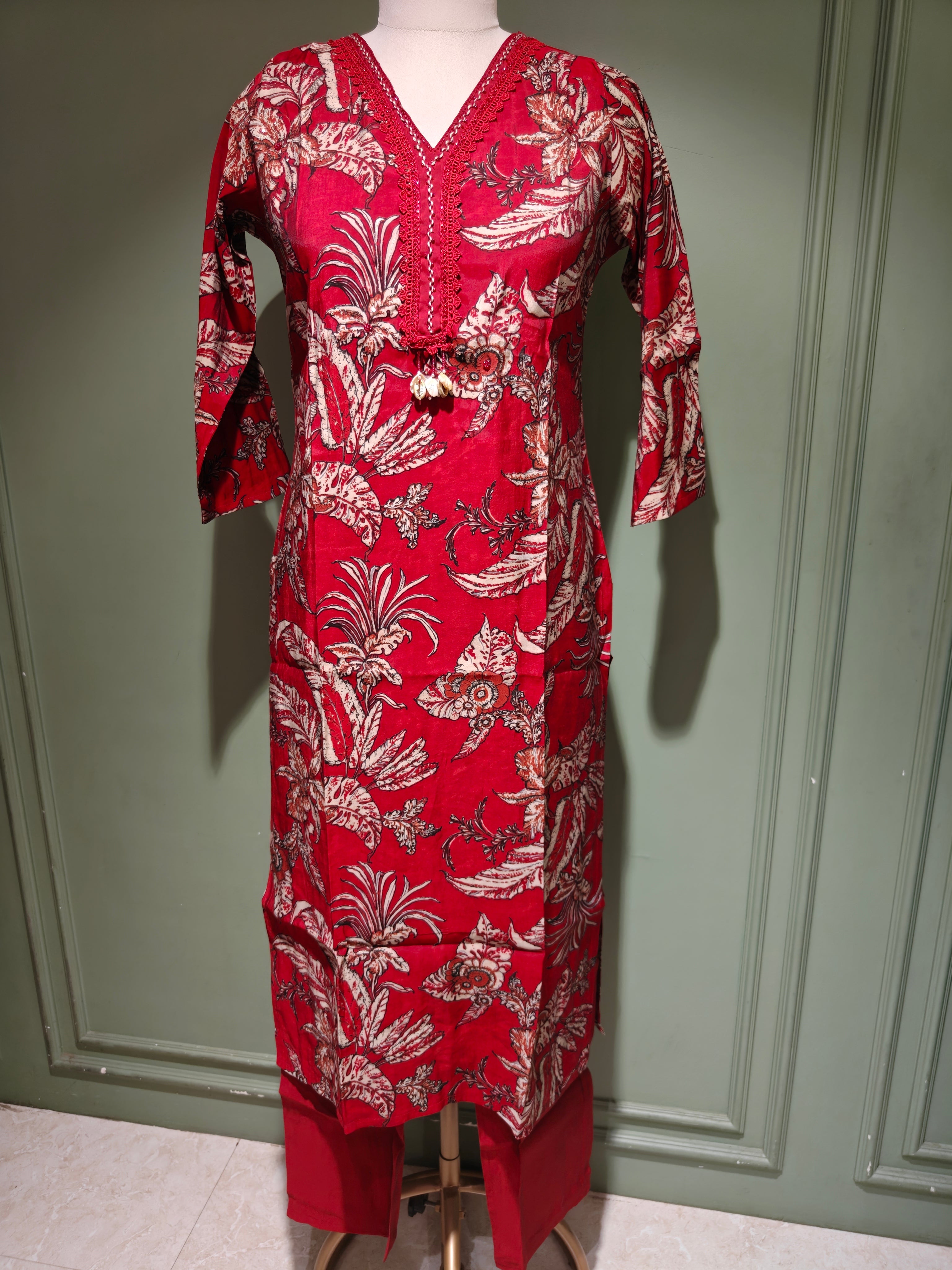 Floral Modal Silk Kurta Pant Dupatta Set