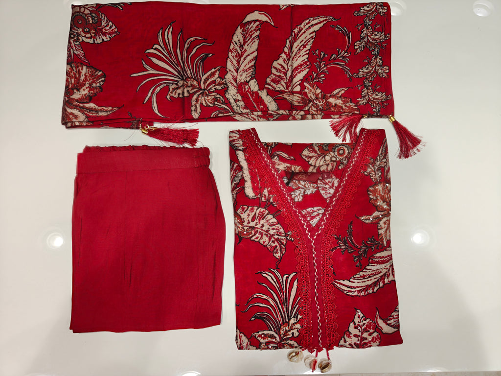 Floral Modal Silk Kurta Pant Dupatta Set