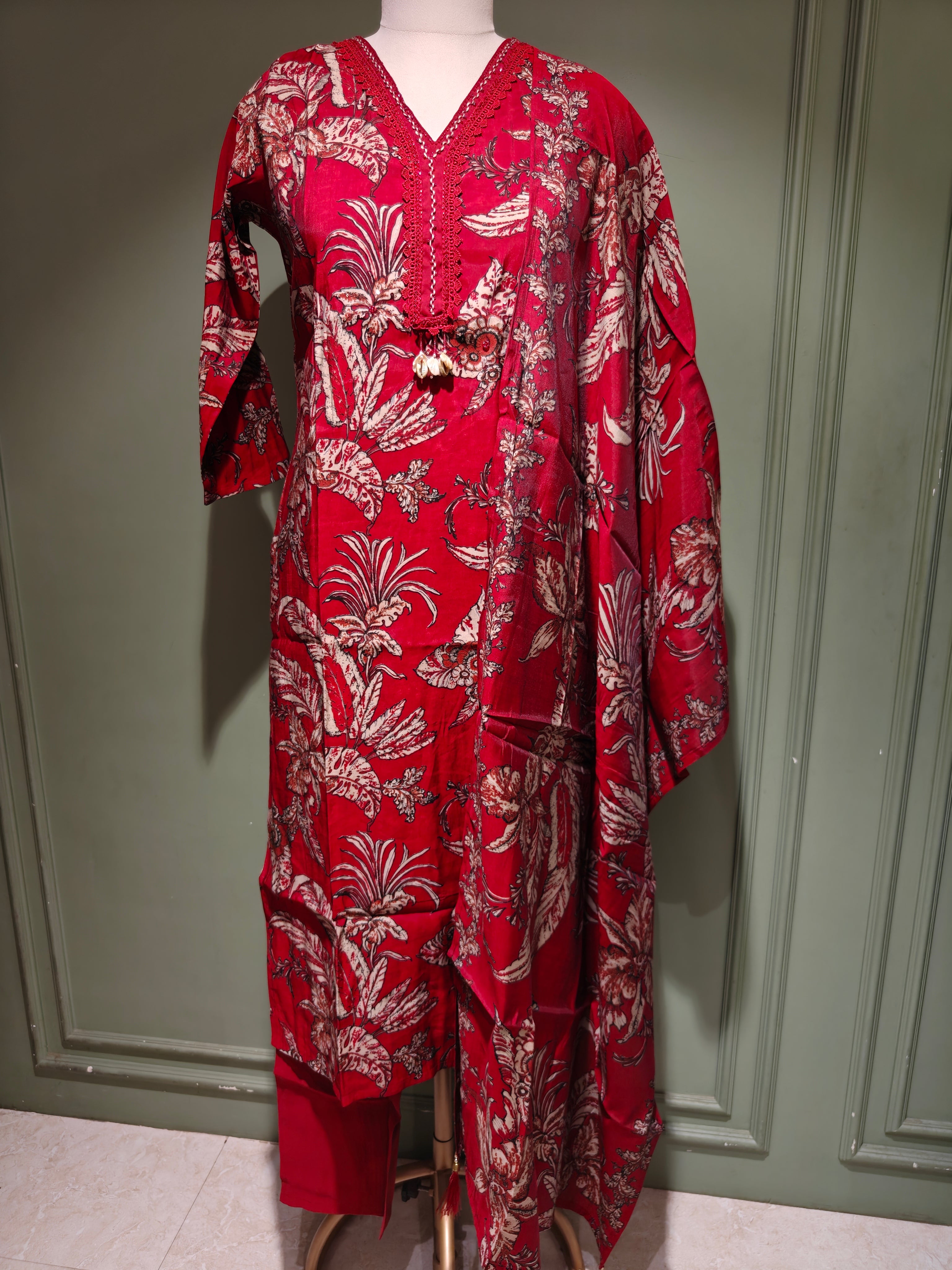 Floral Modal Silk Kurta Pant Dupatta Set