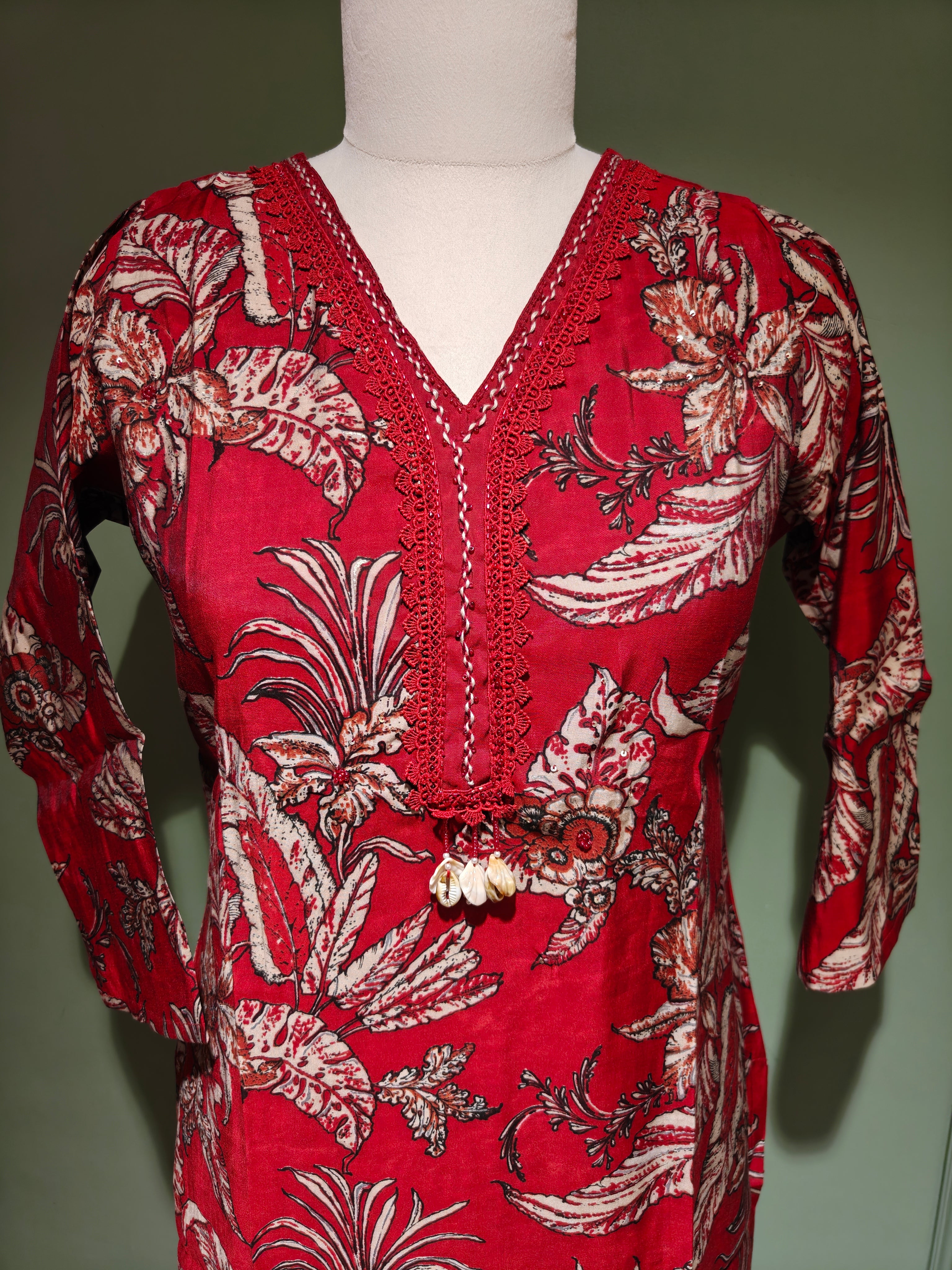 Floral Modal Silk Kurta Pant Dupatta Set