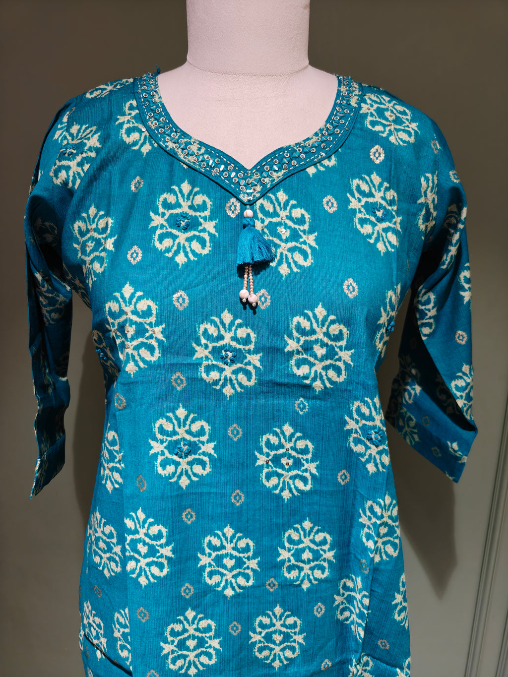 Teal Printed Vatican Kurta Pant Dupatta Set