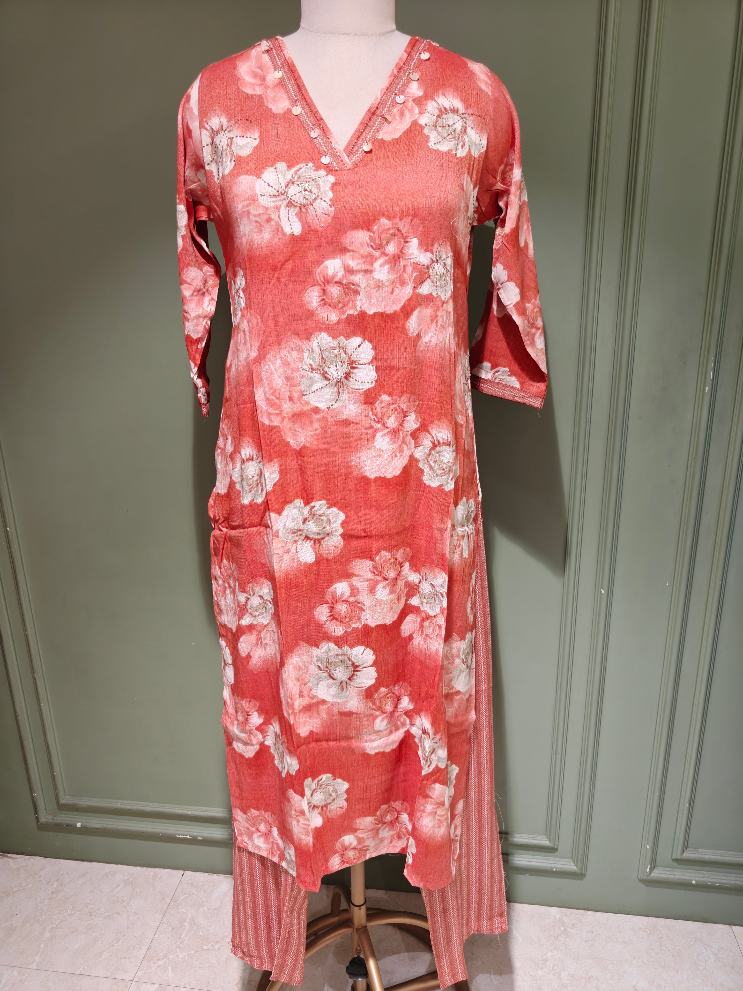 Floral Capsule Cotton Kurta Pant Dupatta Set