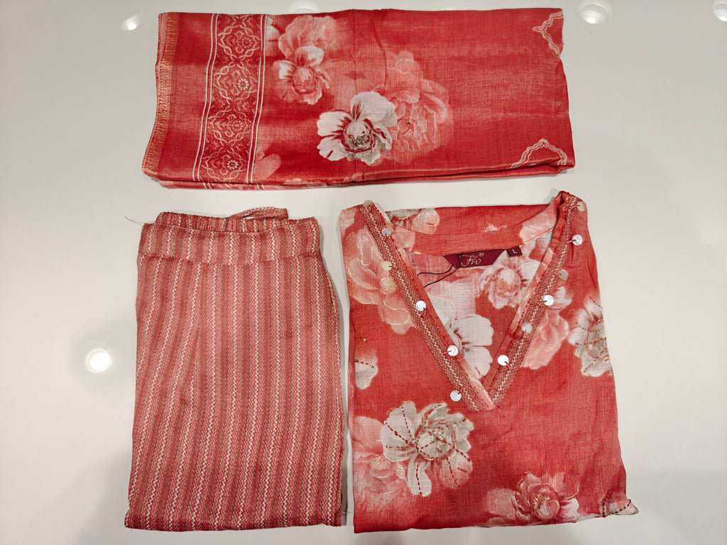Floral Capsule Cotton Kurta Pant Dupatta Set