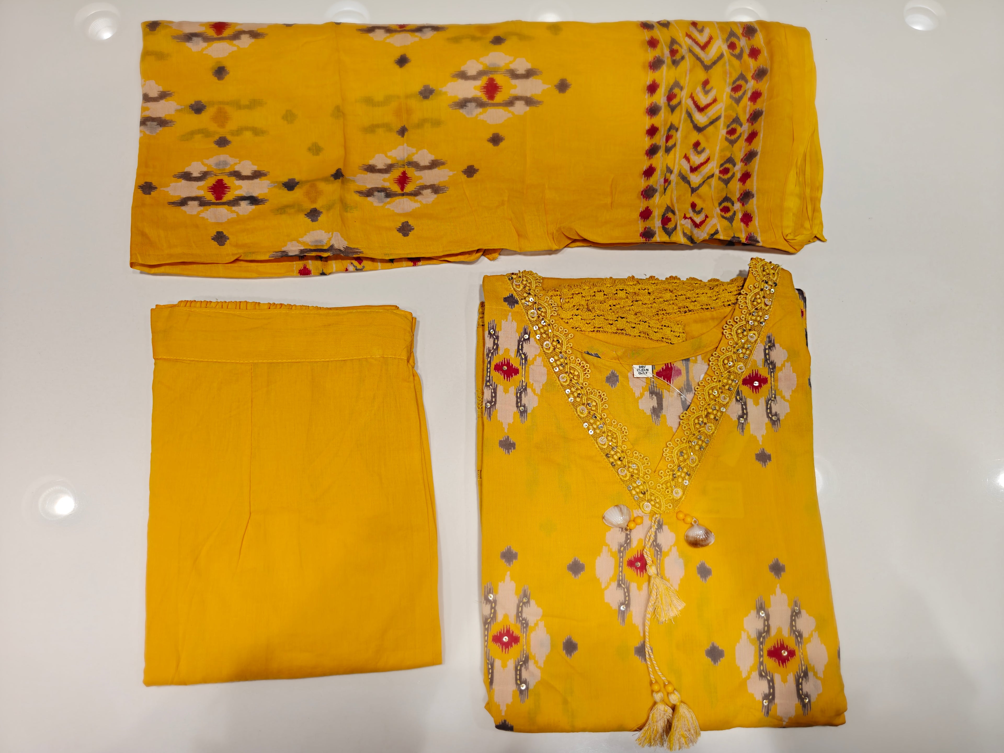 Yellow Printed Pure Cotton Anarkali Set with Dupatta