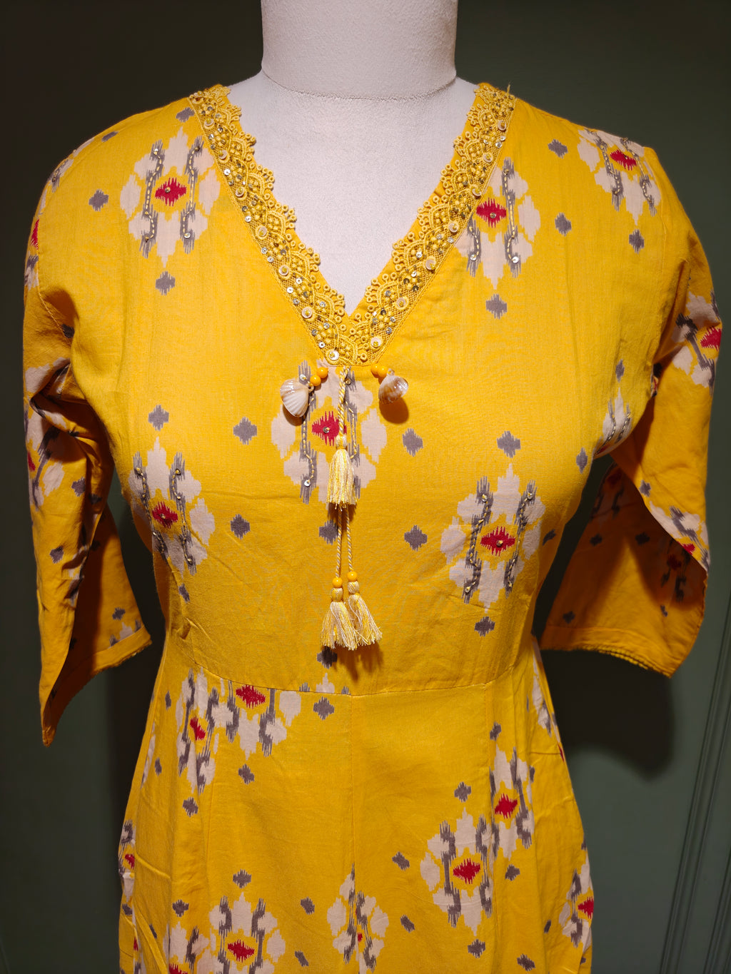 Yellow Printed Pure Cotton Anarkali Set with Dupatta