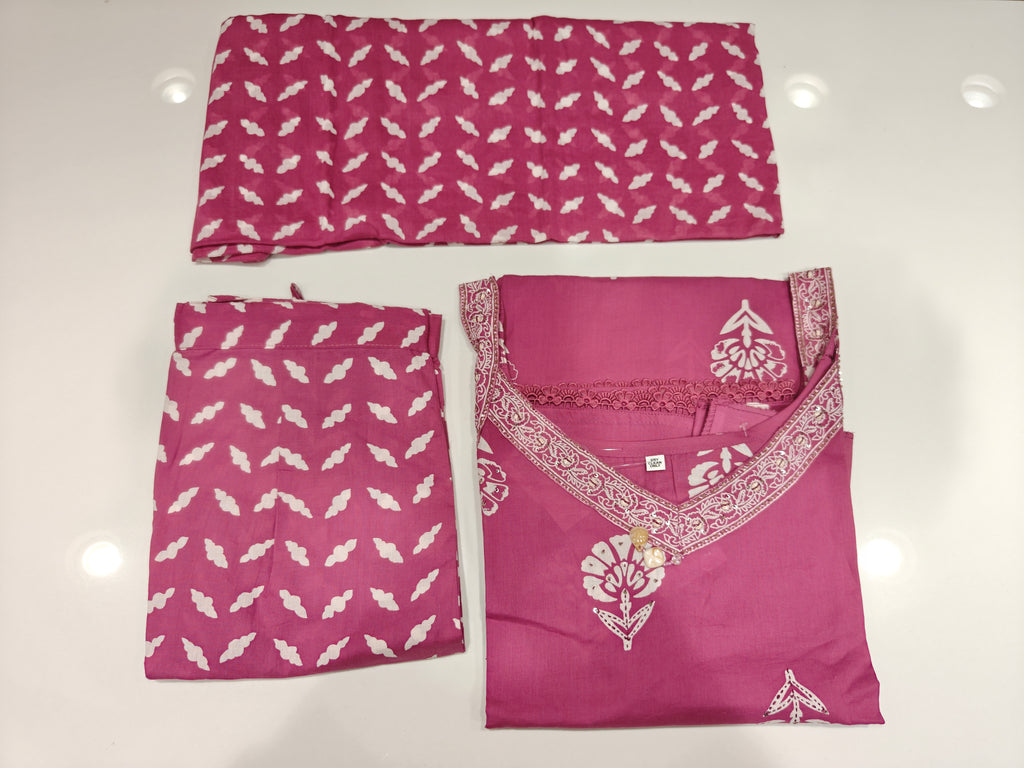 Pink Printed Pure Cotton Sleeveless Kurta Set with Dupatta