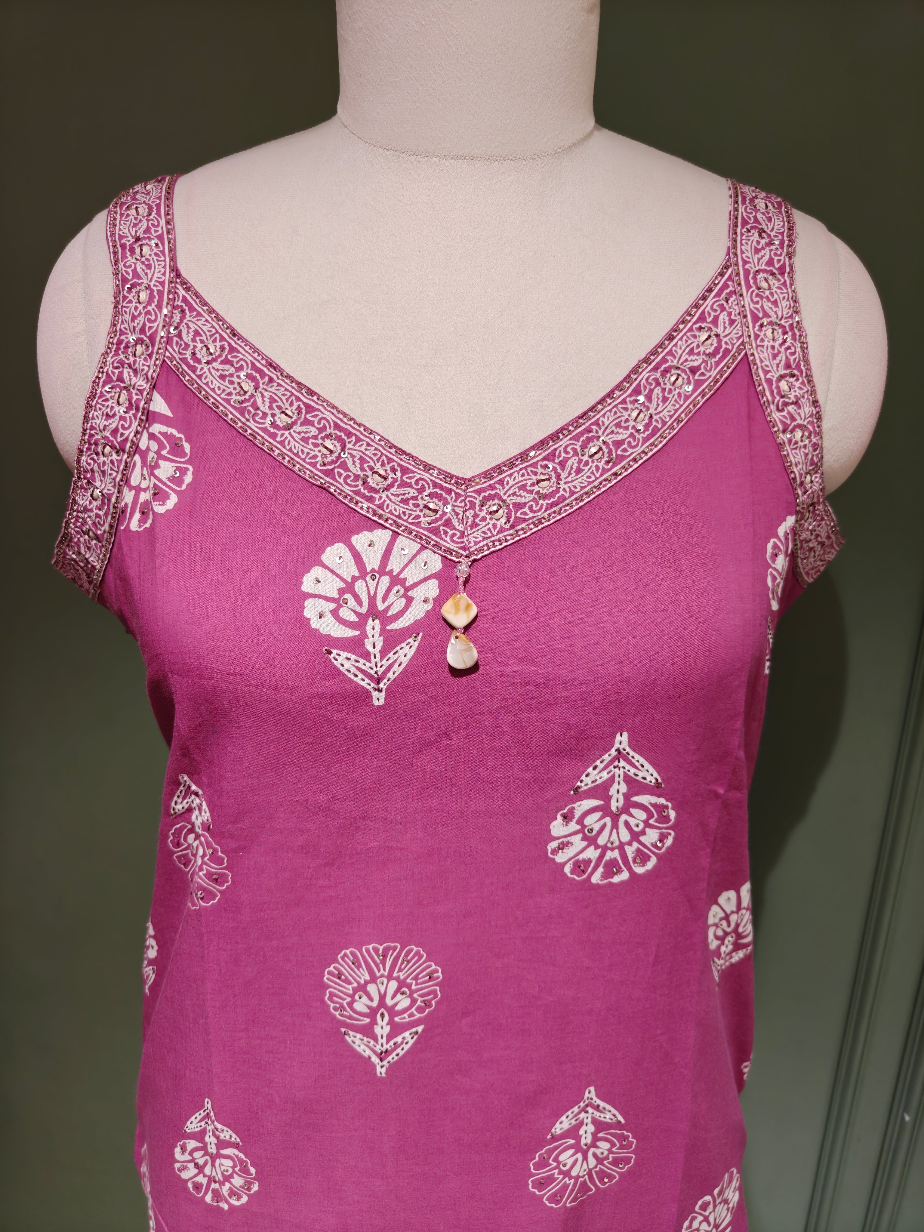 Pink Printed Pure Cotton Sleeveless Kurta Set with Dupatta