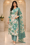 Floral Printed Capsule Cotton Kurta Set with Dupatta