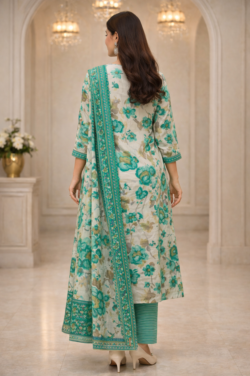 Floral Printed Capsule Cotton Kurta Set with Dupatta