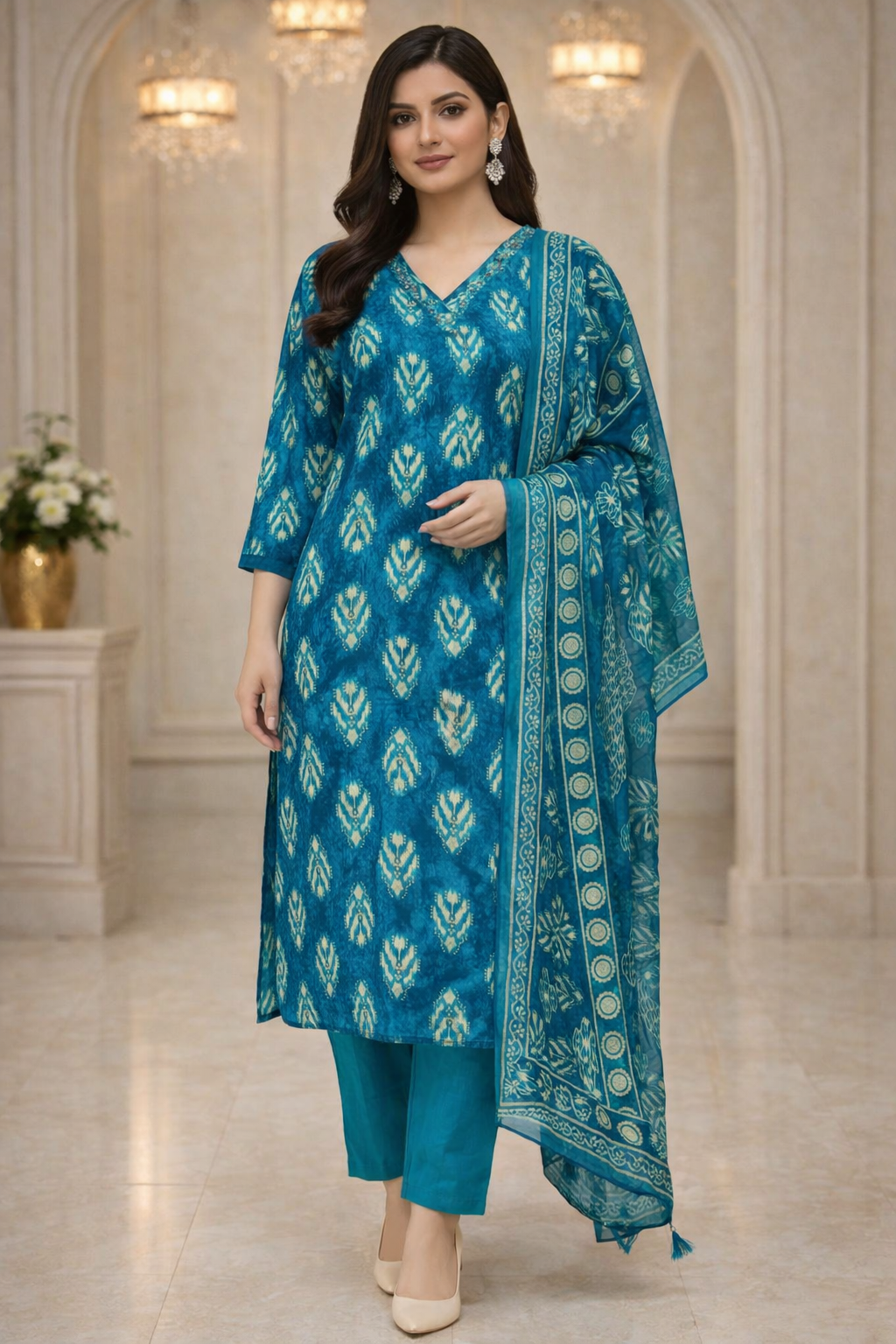 Printed Lenzing Cotton Kurta Set with Dupatta