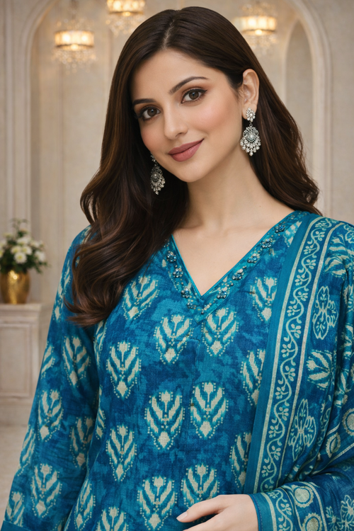 Printed Lenzing Cotton Kurta Set with Dupatta